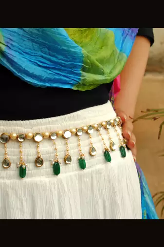 Kundan & pearl green beads kamar bandh waist size 28