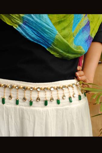 Kundan & pearl green beads kamar bandh waist size 32