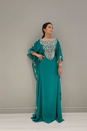  sea-green Wedding Moroccan Dubai Kaftan Arabic Abaya Dress Very Fancy Long Gown 