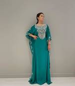  sea-green Wedding Moroccan Dubai Kaftan Arabic Abaya Dress Very Fancy Long Gown 