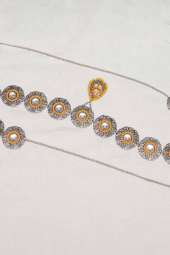 Oxidized orange tone waist belt with floral motifs waist size 24