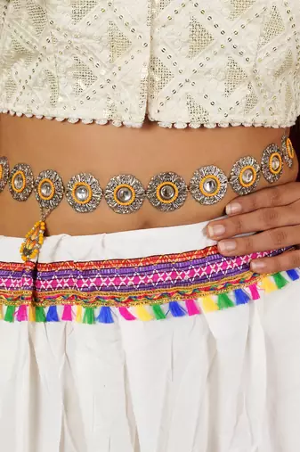 Oxidized orange tone waist belt with floral motifs waist size 24