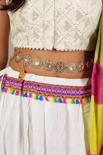 Oxidized orange tone waist belt with floral motifs waist size 28