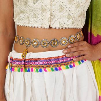 Oxidized orange tone waist belt with floral motifs waist size 30 4