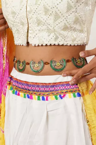 Oxidized silver elephant waistbelt with floral beads waist size 24