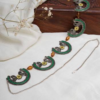 Oxidized silver elephant waistbelt with floral beads waist size 24 3