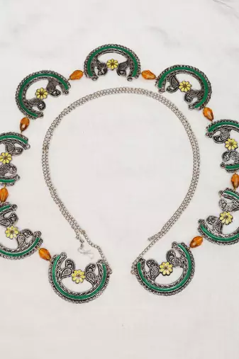Oxidized silver elephant waistbelt with floral beads waist size 26