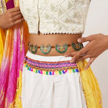 Oxidized silver elephant waistbelt with floral beads waist size 26 2