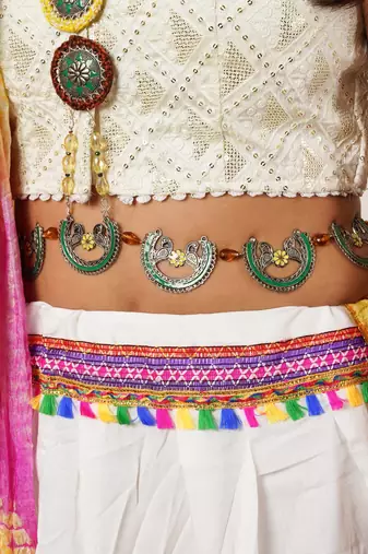 Oxidized silver elephant waistbelt with floral beads waist size 26