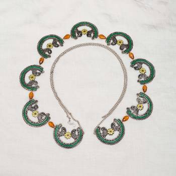 Oxidized silver elephant waistbelt with floral beads waist size 30 1