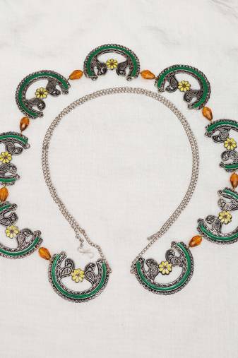 Oxidized silver elephant waistbelt with floral beads waist size 32