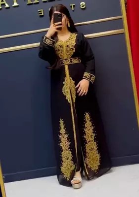 black Crystal Work Moroccan Dubai Kaftans Wedding Bridesmaid Dress 1