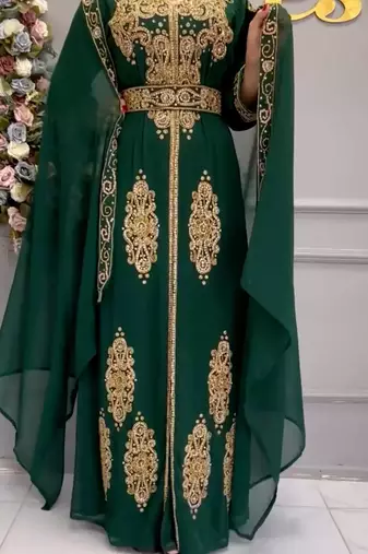  green Moroccan Dubai Kaftans Farasha Abaya Dress Very Fancy Long Gown 