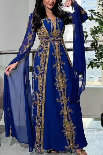 Royal blue Moroccan Dubai Kaftans Farasha Abaya Dress Very Fancy Long Gown 