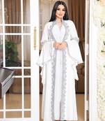  white Wedding Moroccan Dubai Kaftan Arabic Abaya Dress Very Fancy Long Gown 
