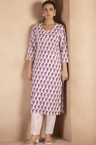 Wine pure cotton paisley printed kurta for women