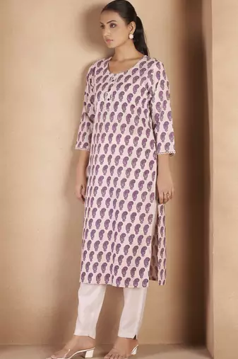 Wine pure cotton paisley printed kurta for women