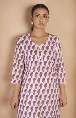Wine pure cotton paisley printed kurta for women 5