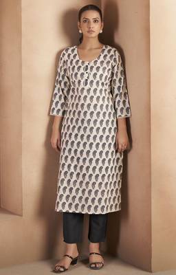 Black pure cotton paisley printed kurta for women 1