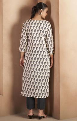 Black pure cotton paisley printed kurta for women 2