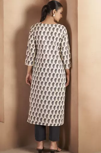 Black pure cotton paisley printed kurta for women