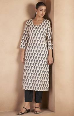 Black pure cotton paisley printed kurta for women 3