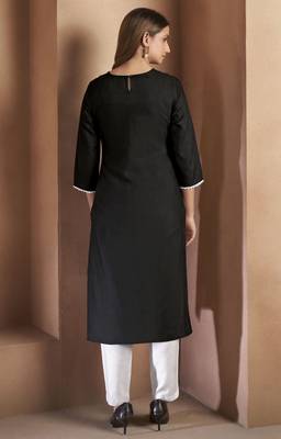 Black cotton blend floral embroidered kurta for women 2