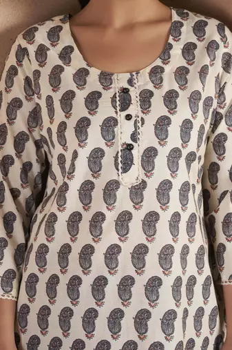 Black pure cotton paisley printed kurta for women