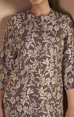 Brown cotton blend floral printed kurta for women 5