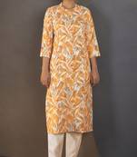 Mustard cotton blend floral printed kurta for women