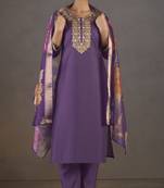Purple roman silk embroidered kurta set with dupatta for women
