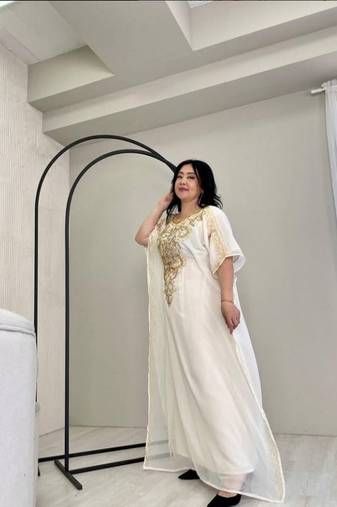 White Moroccan Dubai Kaftans Farasha Abaya Dress Very Fancy Long Gown