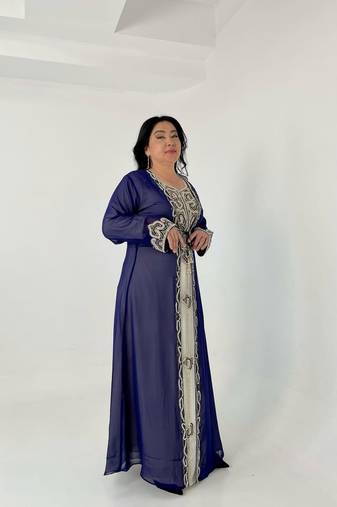 Navy Moroccan Dubai Kaftans Farasha Abaya Dress Very Fancy Long Gown