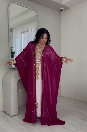 Pink  Wedding Moroccan Dubai Kaftan Arabic Abaya Dress Very Fancy Long Gown 