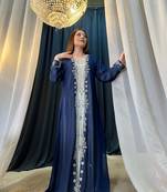 navy-blue Moroccan Dubai Kaftans Farasha Abaya Dress Very Fancy Long Gowns