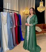 Green Moroccan Dubai Kaftans Farasha Abaya Dress Very Fancy Long Gown 
