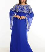 Blue zari work stones & beads embellish georgette islamic style arabian maxi partywear kaftan
