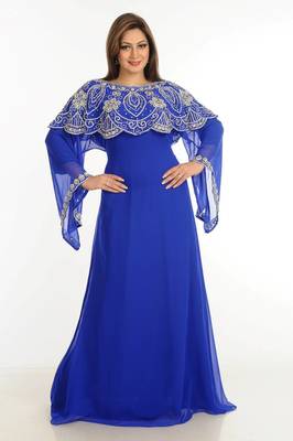 Blue zari work stones & beads embellish georgette islamic style arabian maxi partywear kaftan 2