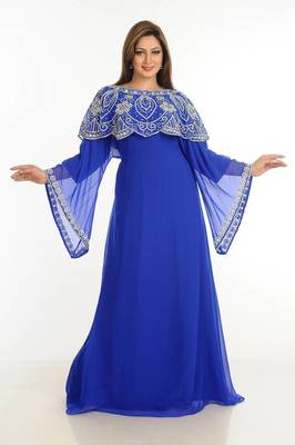 Blue zari work stones & beads embellish georgette islamic style arabian maxi partywear kaftan 3