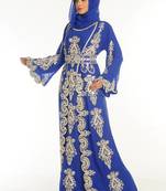 Royal blue embroidered georgette islamic kaftan