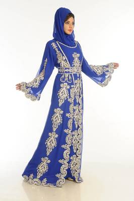 Royal blue embroidered georgette islamic kaftan 2