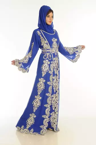 Royal blue embroidered georgette islamic kaftan