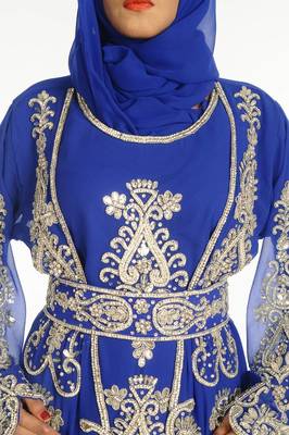 Royal blue embroidered georgette islamic kaftan 3