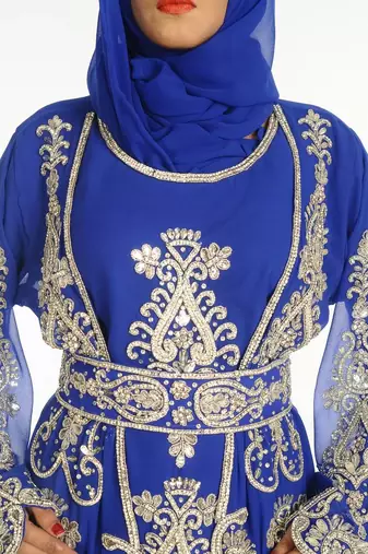 Royal blue embroidered georgette islamic kaftan