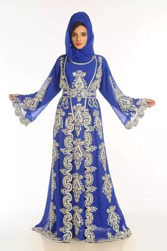 Royal blue embroidered georgette islamic kaftan