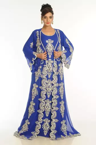 Royal blue embroidered georgette islamic kaftan