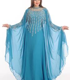 Turqoise zari work georgette islamic style party wear stones and beads embedded arabian kaftan
