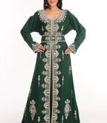 Green zari work stones & beads embellish georgette islamic style arabian maxi partywear kaftan