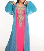 Multicolor zari work stones & beads embellish georgette islamic style arabian maxi partywear kaftan
