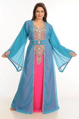 Multicolor zari work stones & beads embellish georgette islamic style arabian maxi partywear kaftan 3